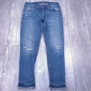 Silver Jeans Womens Kenni Girlfriend Size 27 Blue Distressed Denim Mid Rise Pant